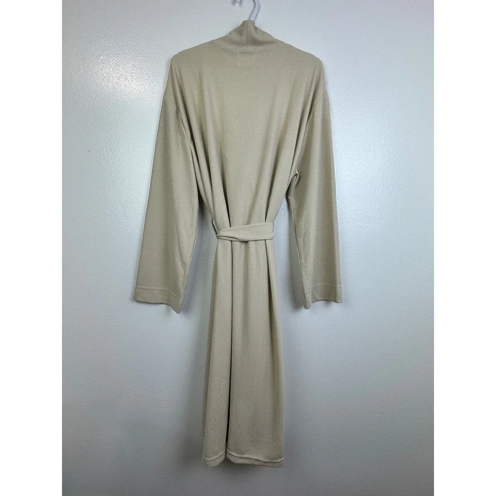 NWT Line and Dot Waffle Knit‎ Robe Sand Beige Tie Waist Pockets Size L XL NEW